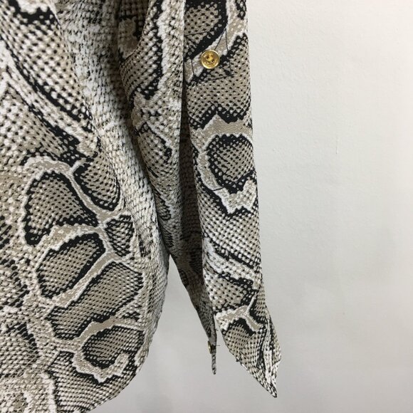 MICHAEL KORS Taupe Black White Snake Print Logo Zip Blouse Shirt - Picture 10 of 11
